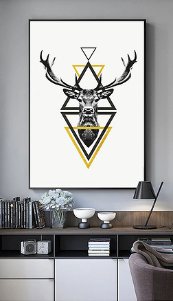 现代简约复古手绘麋鹿头三角形几何装饰画