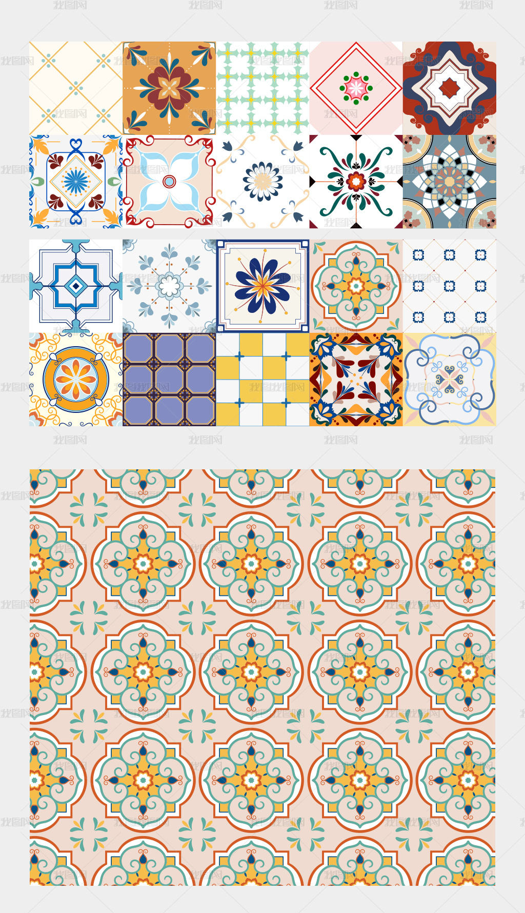 18时尚复古抽象花砖图案矢量素材图片模板下载 欧式古典 我图网