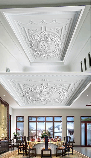 唯美奢华白色石膏线浮雕欧式天花吊顶背景墙