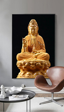 金色观音菩萨3d玄关装饰画