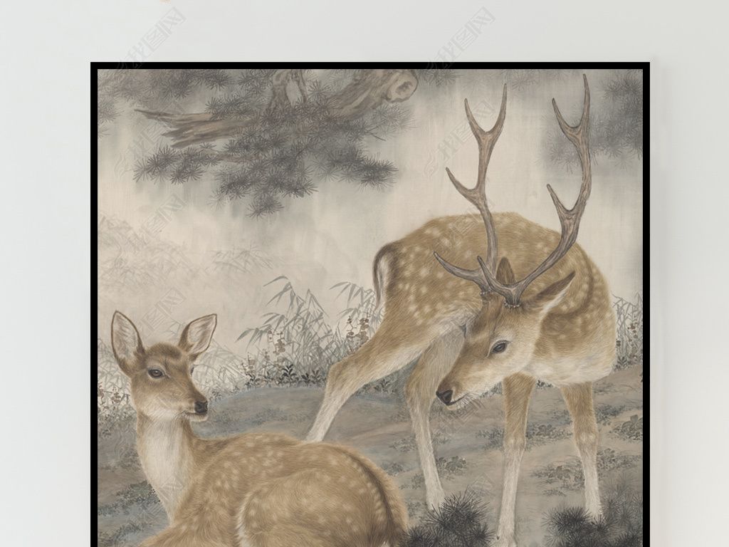 一鹿有你客厅玄关装饰画麋鹿餐厅卧室挂画