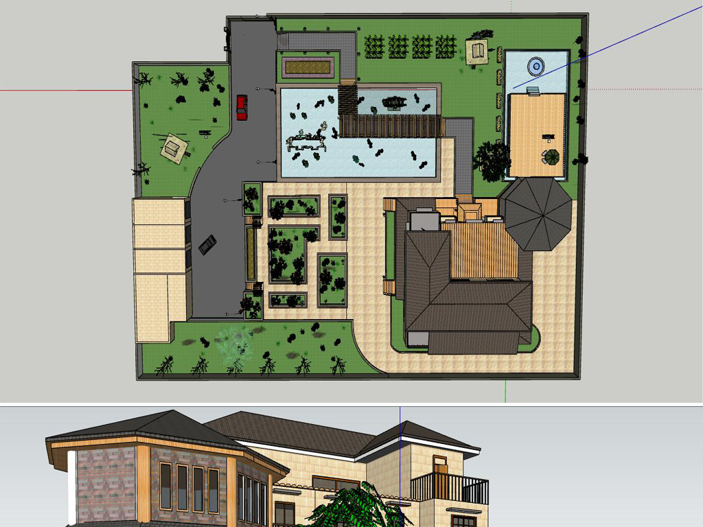 韩国风格别墅庭院su模型