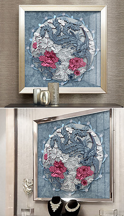 3d立体浮雕牡丹凤凰别墅样板间无框装饰画
