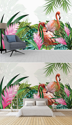 原创北欧ins火烈鸟儿童房背景墙装饰画
