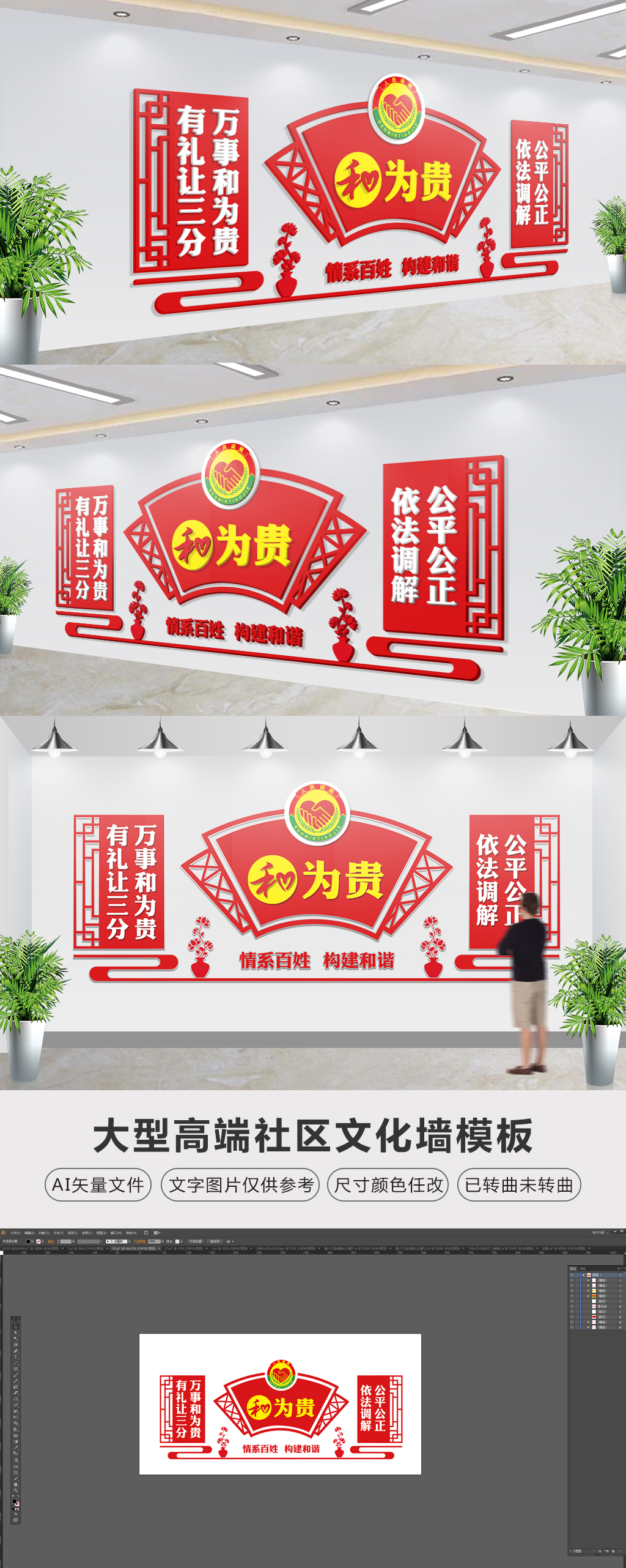 社区家和万事兴人民调解党建文化墙效果图
