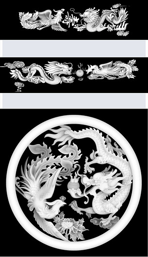 灰度图bmp格式圆形龙凤棺材帮上盖寿板灰度图