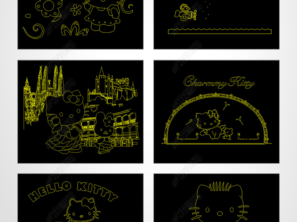 hellokitty卡通猫情景cad图案