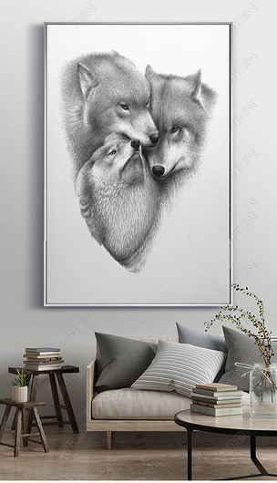 手绘狼头装饰画下载-编号18576341-动物装饰画-我图网