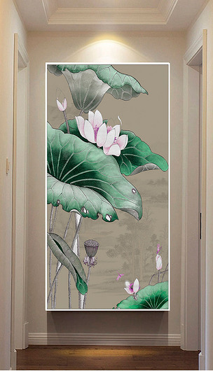 新古典唯美工笔荷花玄关装饰画