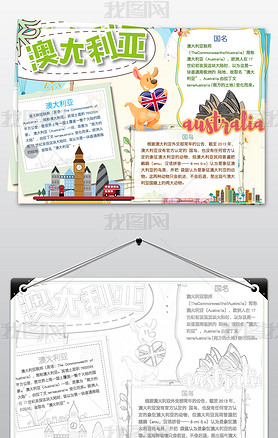 原创澳大利亚小报大洋洲地理手抄报电子小报设计-版权可商用