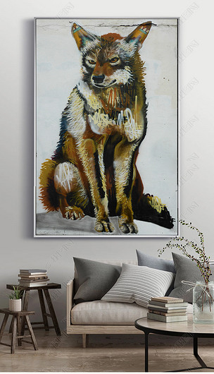 油画狼狗装饰画