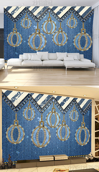 牛仔拼布画背景墙|北欧时尚牛仔布抽象挂饰房间客厅背景墙