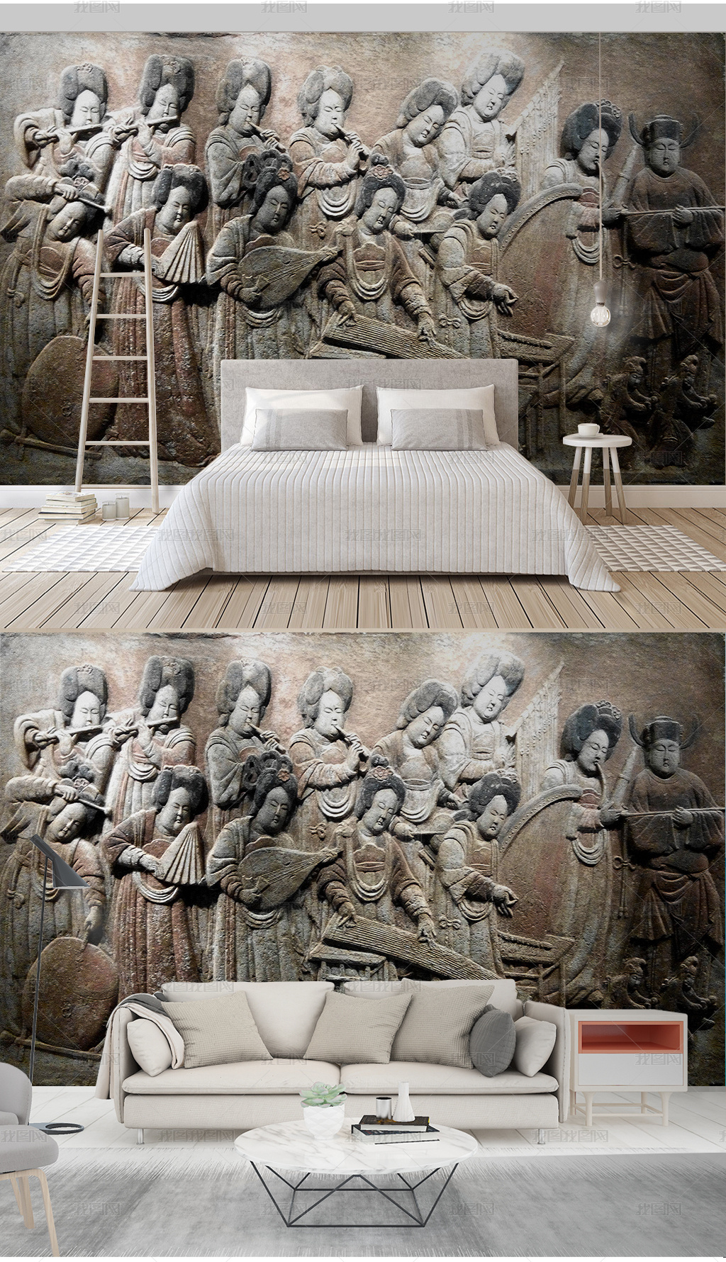 复古古代唐朝宫廷仕女浮雕立体电视背景墙图片素材模板下载 中式电视背景墙 我图网