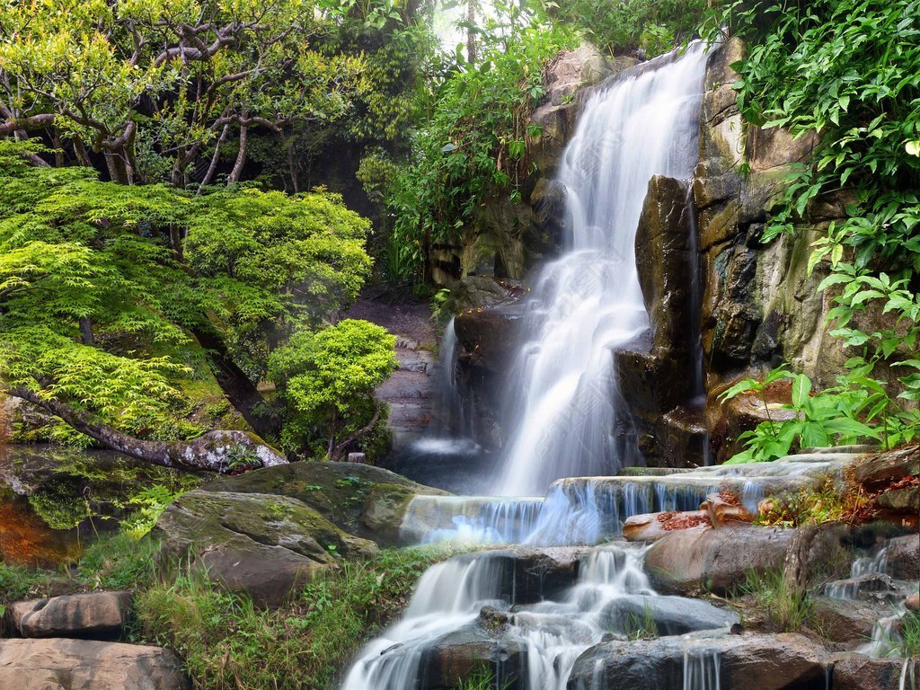 青山绿水瀑布风景画流水生财小溪玄关背景墙