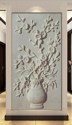 花卉浮雕玄关背景墙砂岩浮雕装饰画壁画