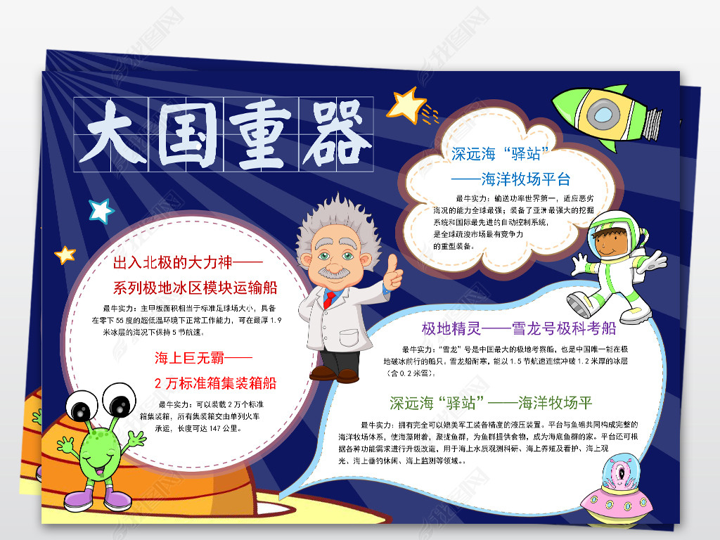 原创word大国重器小报探秘大国重器电子手抄报模板素材版权可商用