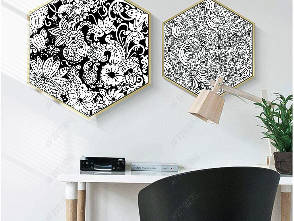 北欧黑白民族风花卉装饰画