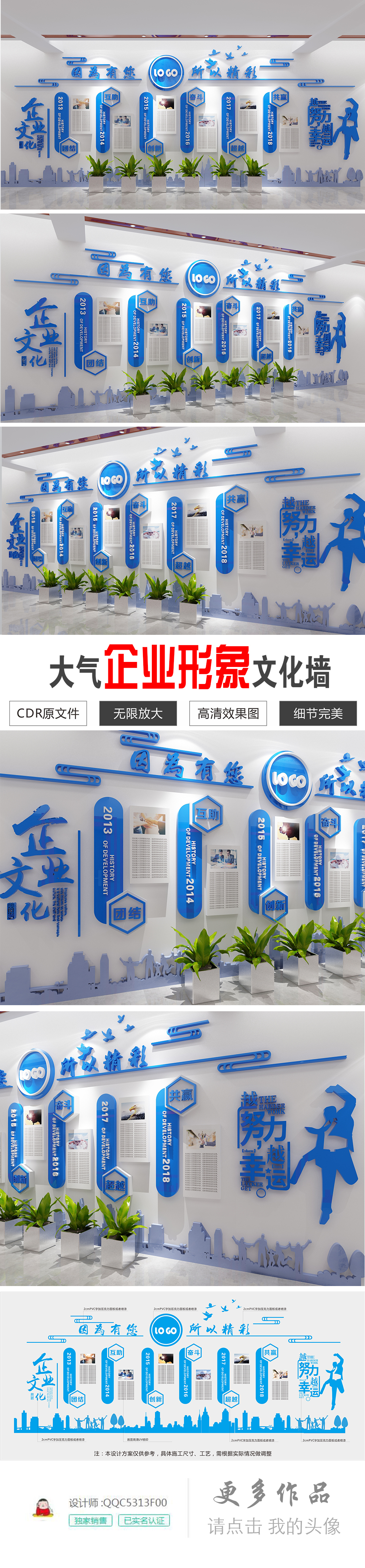 原创简约商务蓝色科技大型办公形象墙企业文化墙-版权可商用