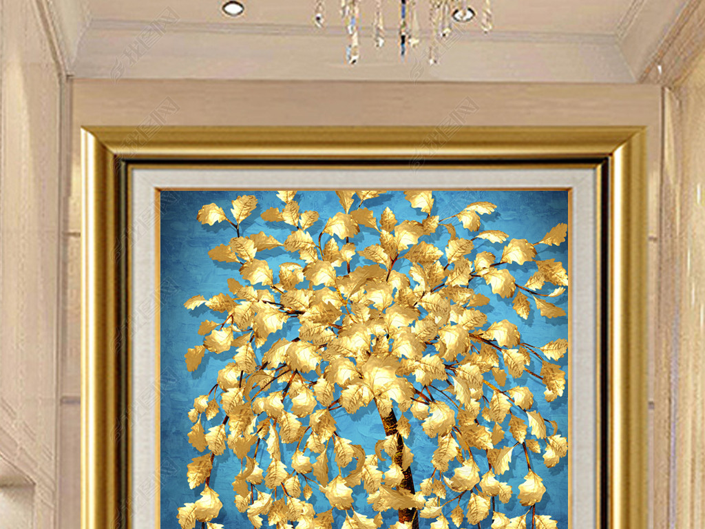 金箔画原创精品发财树黄金树玄关挂画装饰画