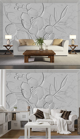 现代简约石膏花卉花纹客厅卧室电视背景墙