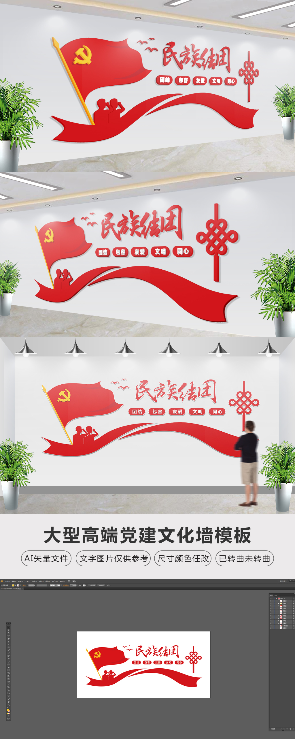 原创民族团结造型展板文化墙-版权可商用