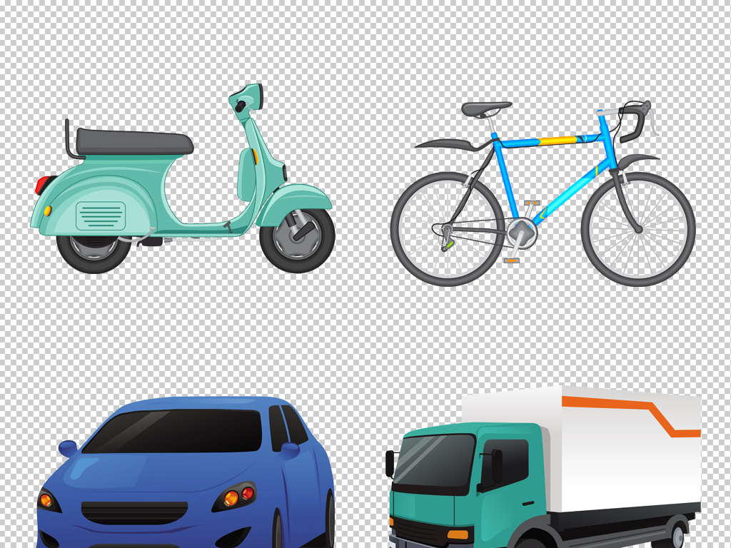 彩色交通工具png素材飞机汽车轮船火车图