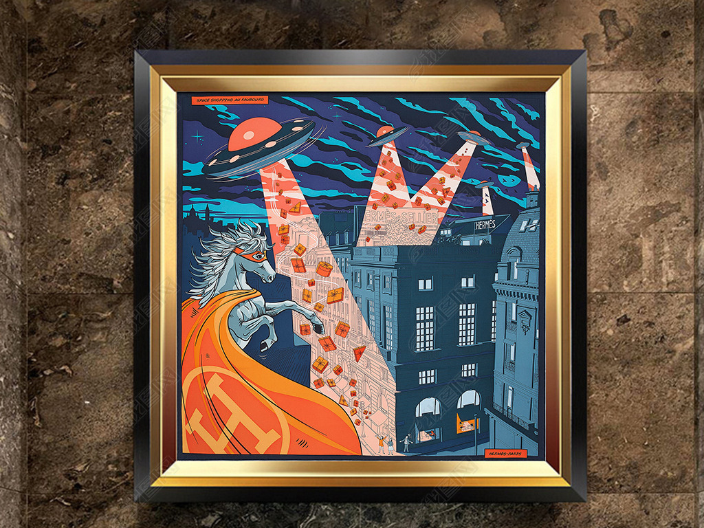 北欧无框画美式客厅装饰画简约油画爱马仕