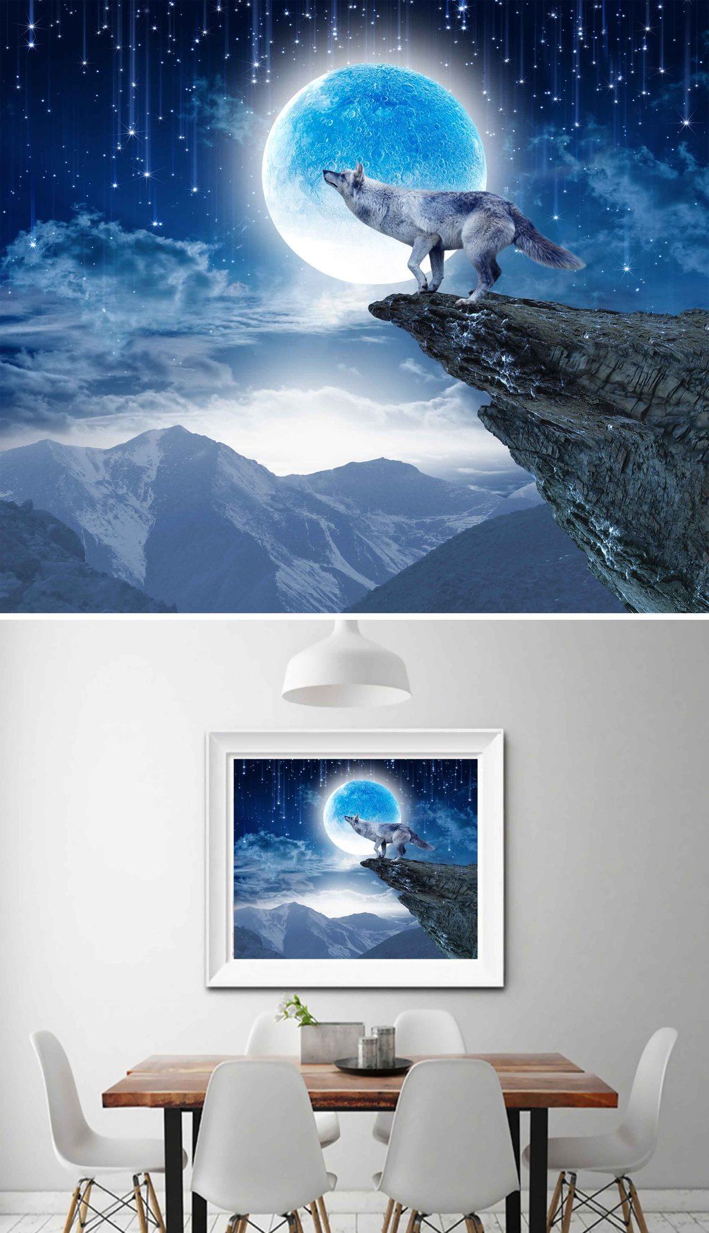 银月狼月圆之夜望月个性创意装饰画背景墙