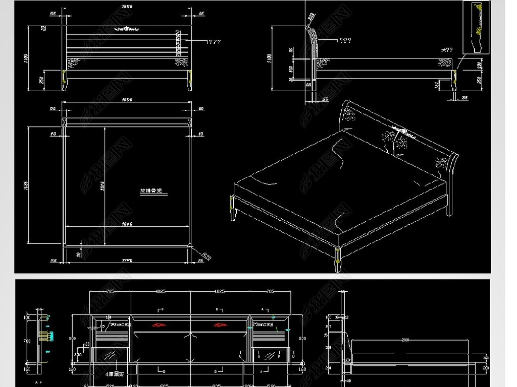 cad实木床设计下载-编号18632016-床图纸-我图网
