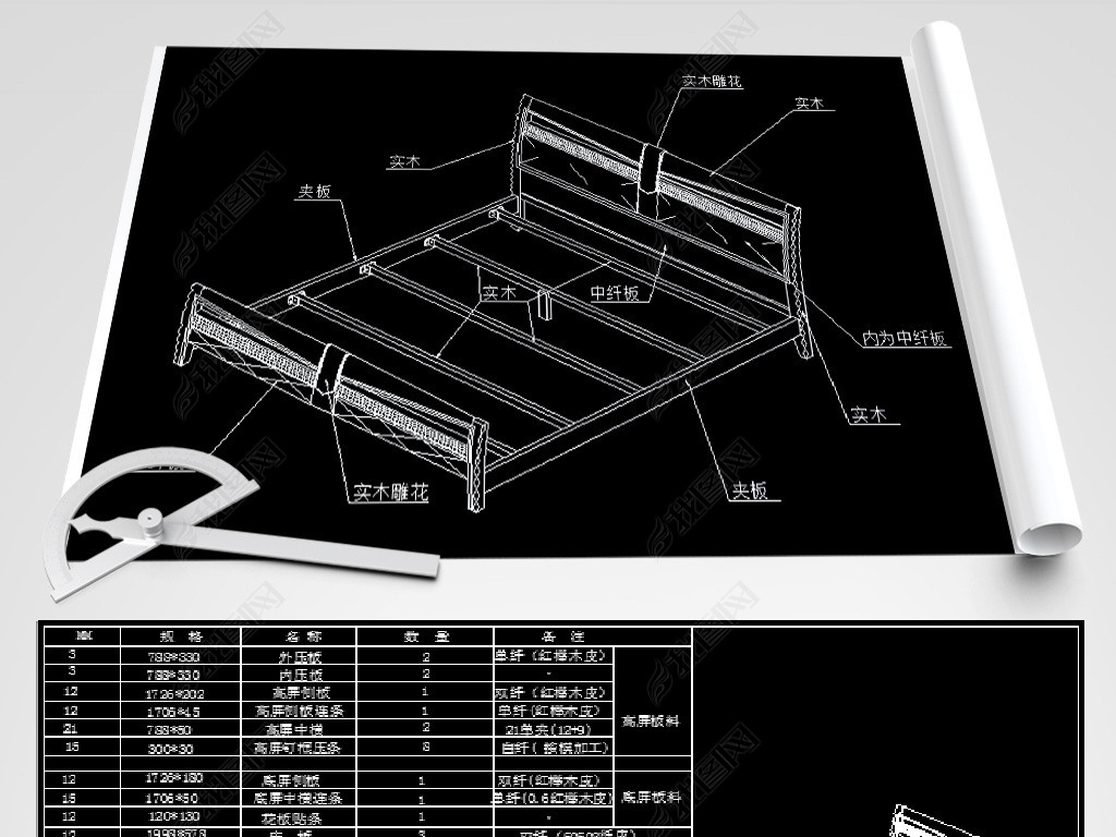 cad实木床设计下载-编号18632016-床图纸-我图网