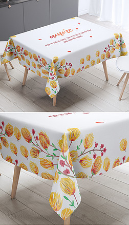 小清新水彩黄色花朵叶子桌布桌旗