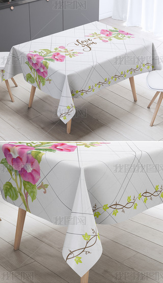 清新手绘水彩牵牛花喇叭花卉植物桌布