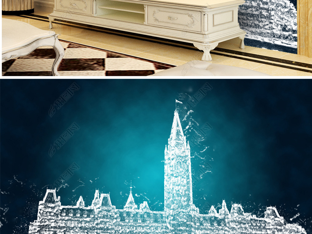 原创手绘水晶宫北欧教堂版权可商用