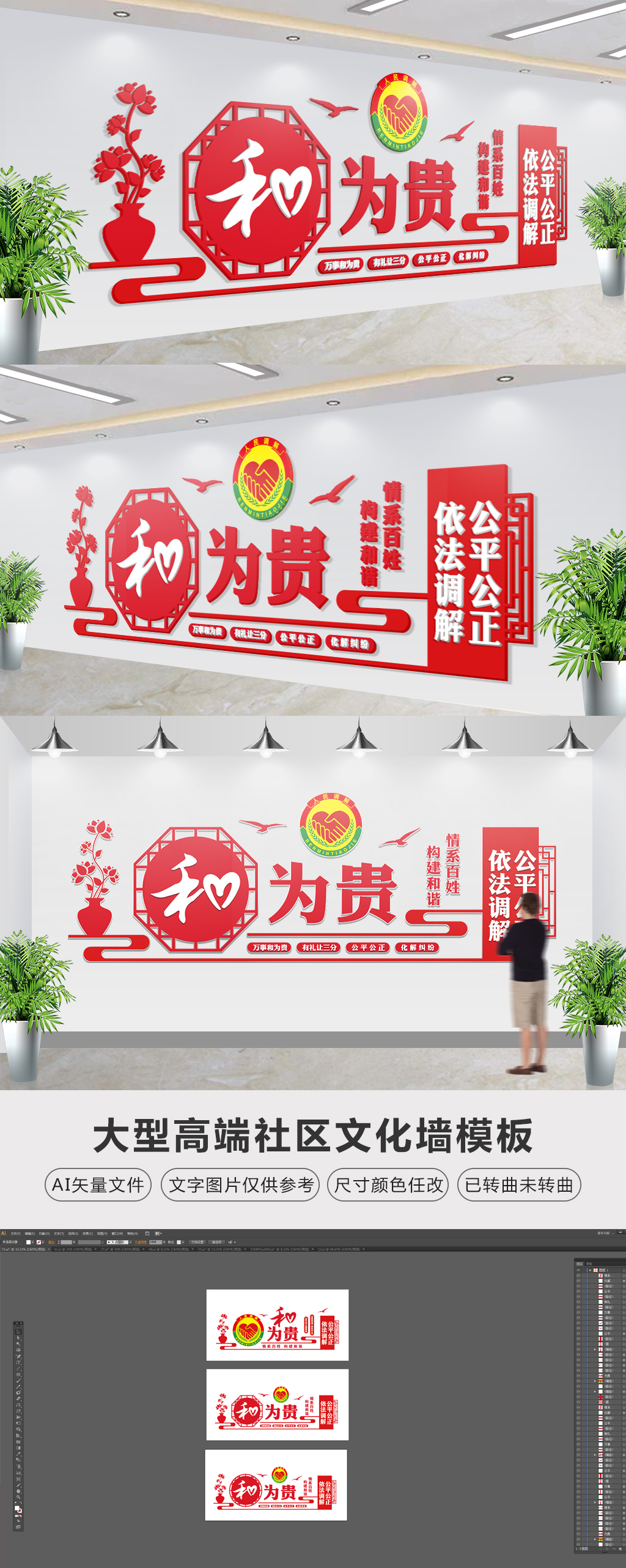 社区家和万事兴人民调解党建文化墙