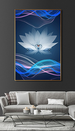 现代抽象荷花简约彩色线条时尚装饰画