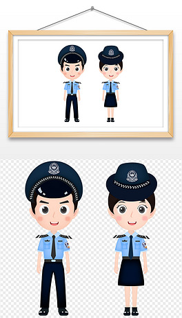 手绘卡通男女警察公安交警人物插画海报背景矢量图片