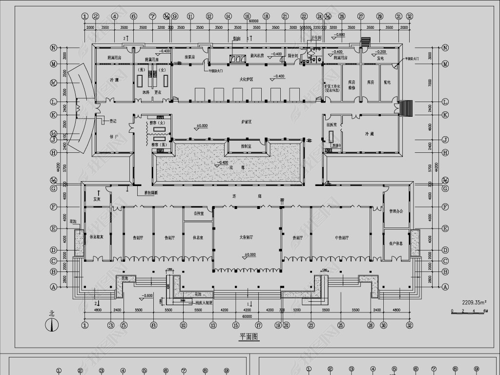原创某火葬场殡仪馆建筑平面布置施工图纸cad图纸版权可商用