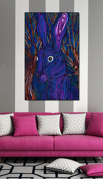 现代风抽象线条兔子装饰画油画