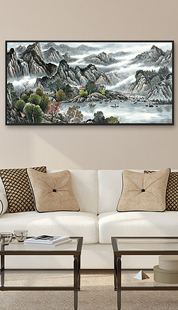 手绘高清山水国画中式客厅装饰画办公室挂画