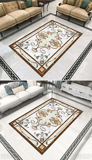 超好看荧光地面装饰|高清超好看新款简约花纹大理石水刀地拼花