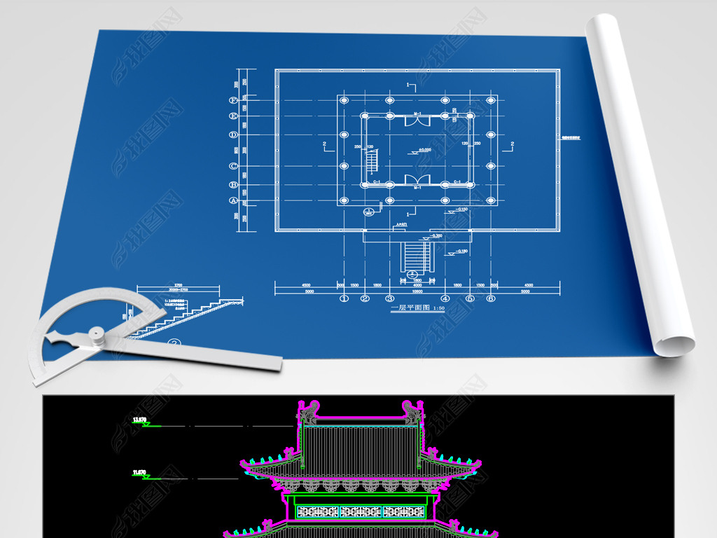 仿清式无梁殿建筑结构cad施工图纸