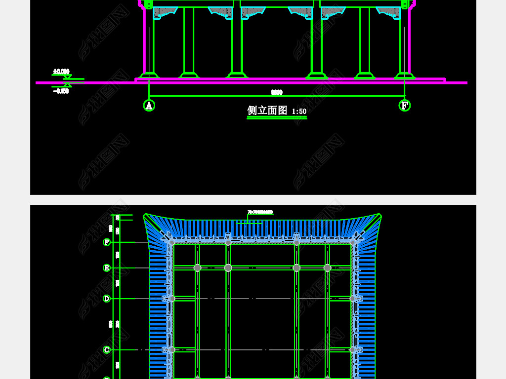 仿清式无梁殿建筑结构cad施工图纸