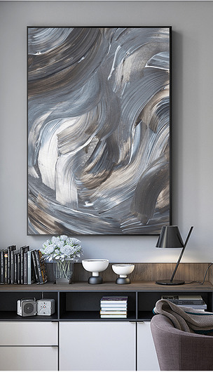 北欧现代抽象线条灰色系油画装饰画