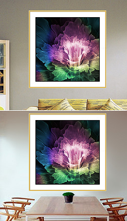 现代简约抽象彩色透明花卉客厅书房装饰画