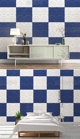 方格3d立体硬包软包北欧现代电视背景墙