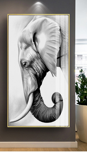 现代简约晶瓷画黑白大象抽象玄关装饰画下载-编号18679089-油画装饰画