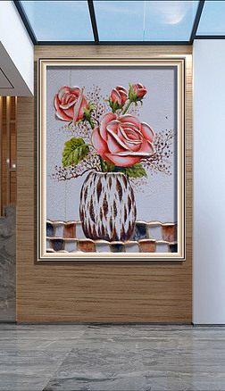 油画立体花卉花瓶装饰画