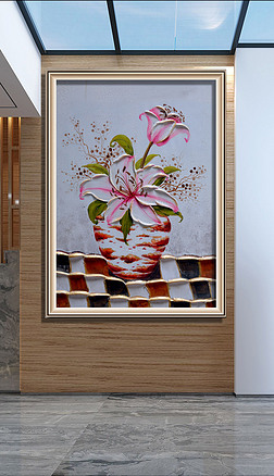 手绘立体刀画花卉花瓶艺术装饰画