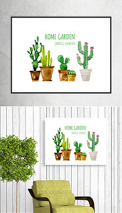 现代简约植物插画小清新仙人掌北欧装饰画