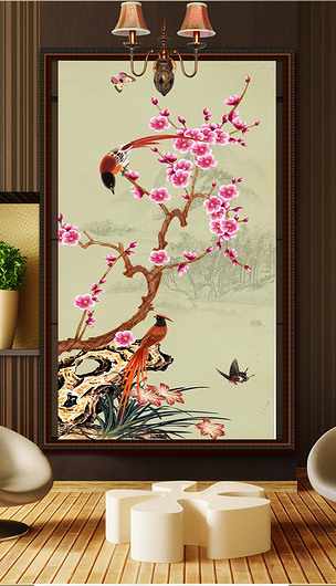 玄关梅花喜鹊喜上眉梢背景墙装饰画